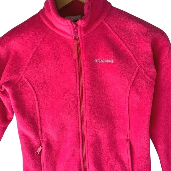 Columbia Kids Girls Pink Full Zip Long Sleeve Fleece Bomber Coat Jacket Size M - Picture 3 of 5
